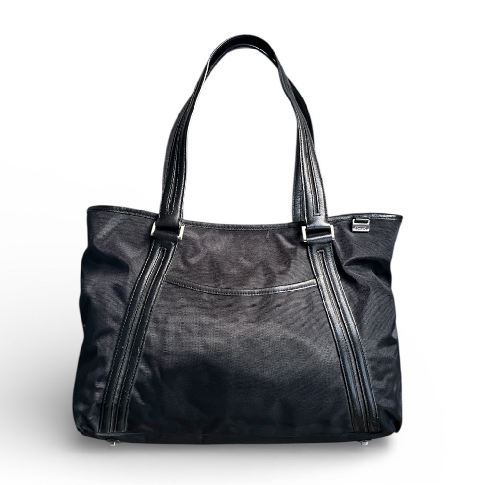 TUMI Ballistic Nylon Black Shoulder Tote Bag Travel Carry On w\Leather Trim